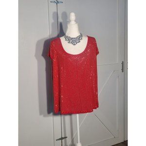 DRESSBARN BLOUSE COLOR RED/GOLD SLEEVELESS RAYON/SPANDEX SIZE 3X